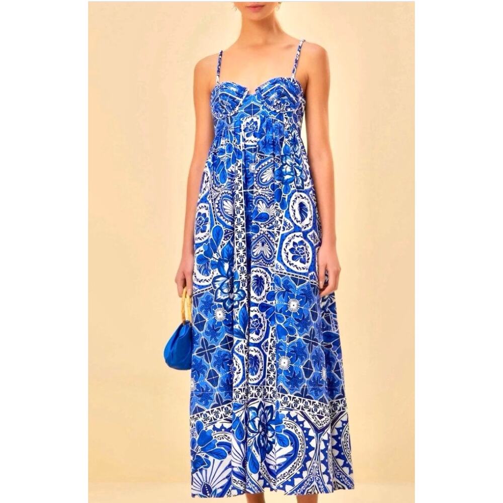 Farm Rio NEW Tile Dream Multicolor Sleeveless Maxi Dress,  Med